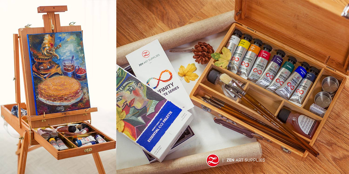 US Art Supply 13-Piece Oil Painting Set with Mini Table Easel