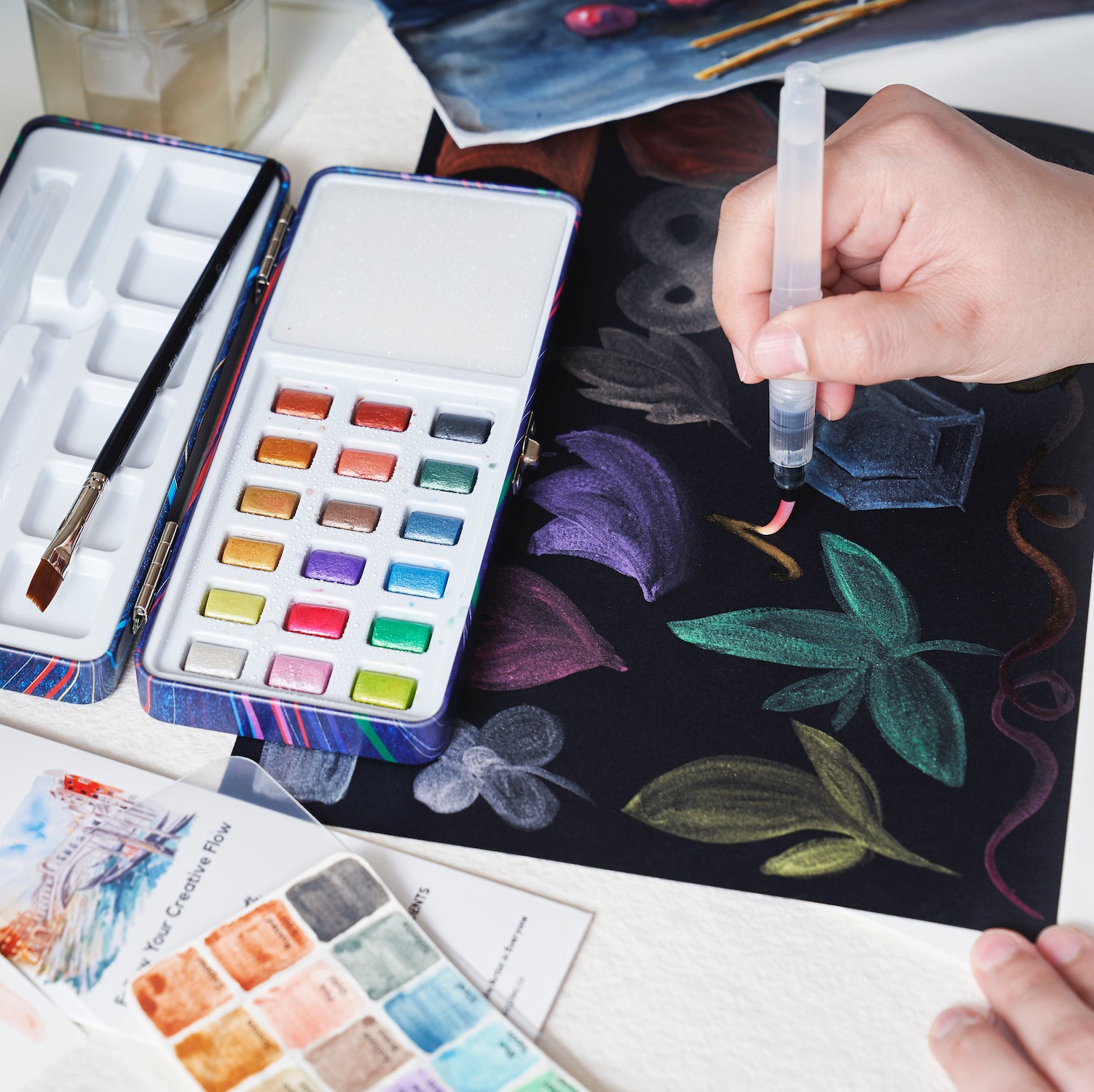 Travel Watercolor Paint Set 19 Metallic Colors – ZenARTSupplies