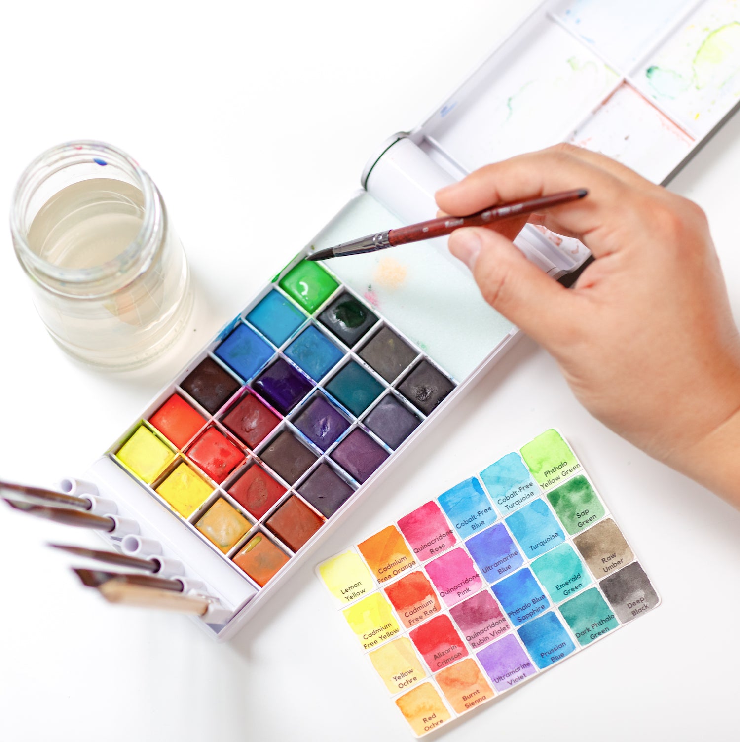 Watercolor Paint Set - 24 Colors & 3 Paint Brushes, Paint Palette | Glokers