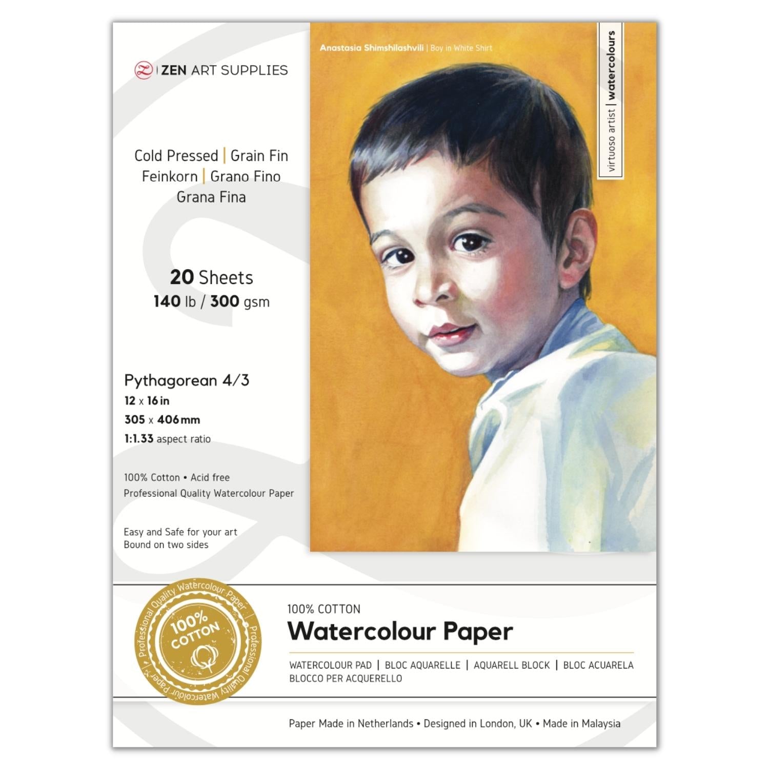 Studio Watercolor Pads Cold-Press 9 x 12 140 lb. 12 Shts./Pad -  8001348175117